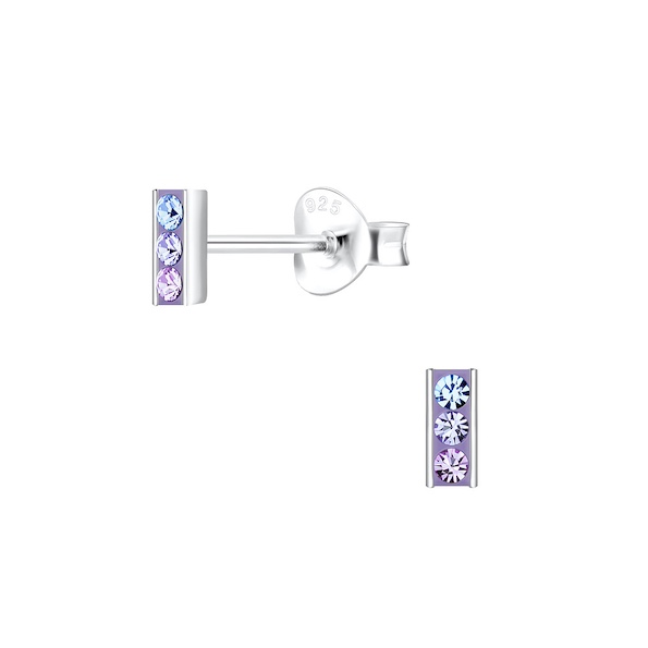 Sterling Silver Bar Studs baby Blue, Pink and Purple
