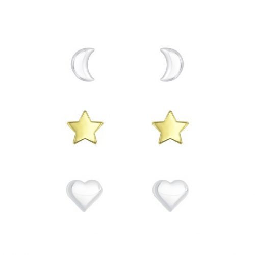 Sterling Silver Moon Star and Heart Ear Studs Set